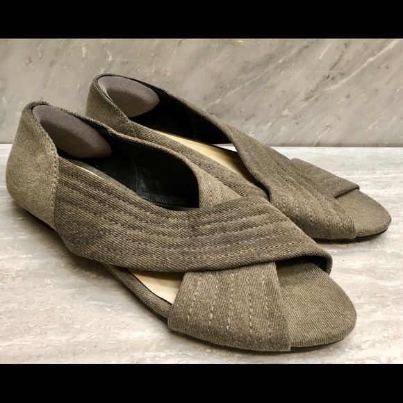 F-TROUPE Canvas Peeptoe Flats Shoes 10 - Picture 2 of 9